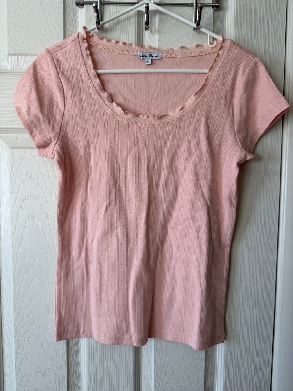 white birch Light Pink Ribbed Scoop Neck Short Sleeve Top